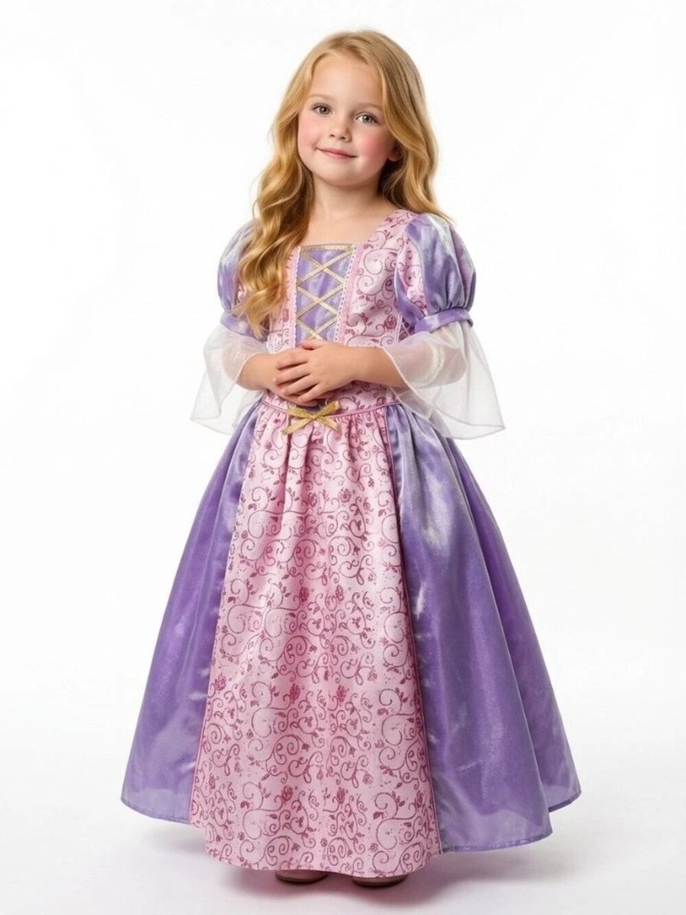 Girls Rapunzel Princess Costume Dress Lavender Pink Satin Organza Birthday Party